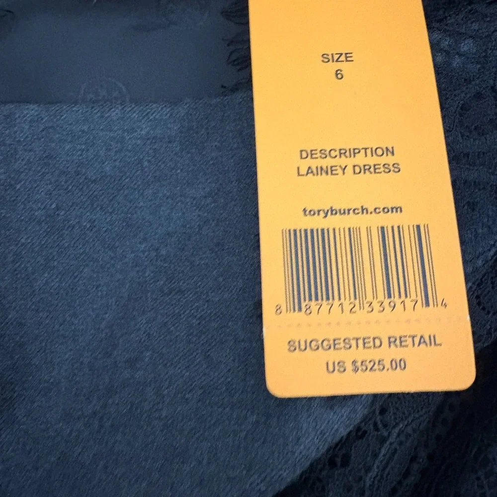 NWT Tory Burch Lainey Dress Size 6 Grey Melange Black Lace 3/4 Sleeve Wool Blend